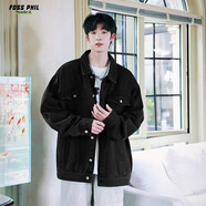 Foss Phil水洗做舊牛仔夾克男春秋季休閑少年感寬松復(fù)古外套Q2481黑色2XL