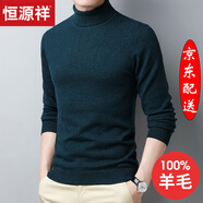 恒源祥毛衣男高領(lǐng)冬天長(zhǎng)袖100%純羊毛衫針織衫冬季厚款保暖中年男士打底 HYX5820青綠（280g?。?L (175) （適合130-145斤）