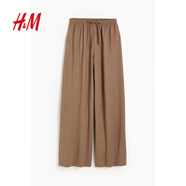 H&M女裝休閑褲秋季印花薄款高腰長(cháng)褲松緊腰寬松直筒闊腿褲1216645 棕色 XS 155/64