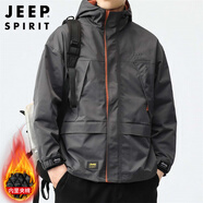 JEEP SPIRIT吉普夾克男士秋冬季沖鋒防風(fēng)衣工裝外套休閑上衣服 灰色加棉 3XL