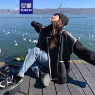 羅蒙復(fù)古皮衣外套女2024秋冬季新款寬松設(shè)計感夾克皮毛一體羊羔毛外套 黑色 加厚 S （95-110斤）