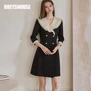 ROEYSHOUSE羅衣知性拼接修身連衣裙女2025春季新款通勤黑色收腰A字裙子11659 黑色 L