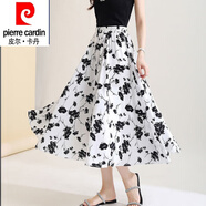 皮爾卡丹（pierre cardin）雪紡半身裙流行印花a字裙23夏季新款時(shí)尚優(yōu)雅顯瘦大擺百褶長(cháng)裙 親吻花【裙長(cháng)80cm】 XL 120-140斤