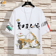 洛必達夏目友人帳短袖T恤貓咪老師衣服夏季男女五分袖動漫寬松潮流體恤 /07 XL 125-140斤