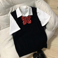 莎趣禾日系背心jk毛衣馬甲制服針織衫麻花V領毛衣春秋學生套頭上衣 黑色 S