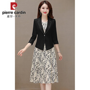 皮爾卡丹兩件套背帶連衣裙女2025夏季新款氣質(zhì)小西服顯瘦時(shí)尚套裝碎花裙子 黑色套裝兩件套 2XL 建議125-134斤