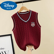 迪士尼（Disney）兒童羊毛衫男童女童針織背心馬甲春秋新款中大童寶寶棉加絨毛衣 純棉款-酒紅色 純棉 120 建議身高110-120厘米