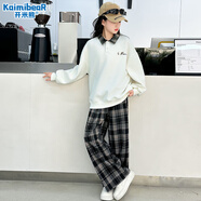 開(kāi)米熊女童春秋套裝2025新款洋氣女孩春裝休閑兒童衛衣格子褲兩件套衣服 白色 160 碼建議身高150cm左右