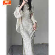 婍妡「青竹」復(fù)古風(fēng)氣質(zhì)款旗袍夏季文藝斜襟日常旗袍改良式綠色旗袍 青竹[優(yōu)質(zhì)面料] L