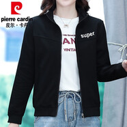 皮爾卡丹（pierre cardin）休閑開衫衛(wèi)衣外套女短款春秋棒球服時尚洋氣大碼寬松長袖拉鏈上衣 黑色 M  (推薦80-90斤）