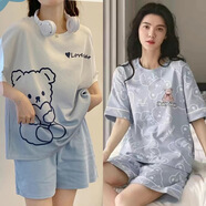 伊森尼尼買(mǎi)一送一睡衣女春夏款女士短袖短褲韓版可外穿休閑家居服兩件套裝 06+08 2XL 建議125-140斤
