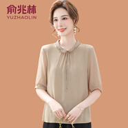 俞兆林年輕媽媽夏裝氣質(zhì)短袖2025新款時(shí)尚上衣夏季中袖薄款T恤雪紡小衫 杏色 XL (參考90-105斤)