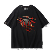 絳衫漫威復(fù)仇者聯(lián)盟短袖T恤男夏季蜘蛛俠鋼鐵俠綠巨人胸標(biāo)衣服潮體恤 短袖黑色1 均碼 140cm