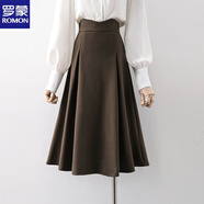羅蒙（ROMON）職業(yè)通勤OL黑色中長(cháng)款垂墜感半身裙女2024春秋新款A字裙百搭裙子 咖啡色【毛呢款】 S