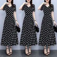 FZMF點(diǎn)雪紡連衣裙女夏長(cháng)款2025夏裝新款大碼收腰顯瘦遮肚子長(cháng)裙 572#黑色 5XL