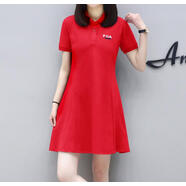 SIN.CYC女裝polo領(lǐng)休閑連衣裙女短裙夏季刺繡休閑運(yùn)動(dòng)收腰顯瘦T恤裙 紅色 L 110-120斤