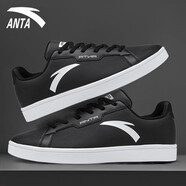 安踏（ANTA）男鞋板鞋冬季新款男士運動(dòng)鞋皮面休閑小白鞋子男 黑-1 39
