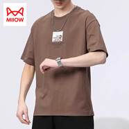 貓人（MiiOW）短袖T恤男2025夏季薄款潮流百搭休閑體恤純棉打底衫潮牌男裝 咖啡色 XL