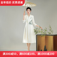秀觀唐青山2025春夏新款繡花改良時(shí)尚新中式國(guó)風(fēng)日常水墨國(guó)韻旗袍連衣裙 米白 L