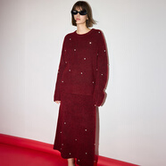 LILY冬新款女裝流行休閑氛圍感手工釘鉆毛絨針織裙半身裙秋裝 101紅色 XL