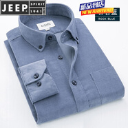 JEEP SPIRIT春秋裝新款襯衫男長袖純棉燈芯絨磨毛休閑條絨全棉襯衣 巖石藍(lán) 42 (建議150~165斤)180/100A