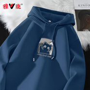 雅鹿衛(wèi)衣男連帽秋季新款印花帽衫青少年學(xué)生寬松運(yùn)動大碼衛(wèi)衣長袖秋裝 霧霾藍(lán)/揮手貓 2XL ( 建議140斤-160斤可穿 )