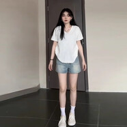 簡(jiǎn)方位紫伶語(yǔ)寬松V領(lǐng)短袖T恤女夏季新款韓系顯瘦半袖上衣2025 白色 均碼 s