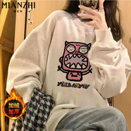 棉致慵懶風(fēng)小個(gè)子衛衣女士春秋季新款寬松圓領(lǐng)印花學(xué)生時(shí)尚 Y16069白灰色【加絨高品質(zhì)28】 M 80-105斤