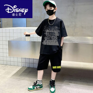 迪士尼（Disney）男童夏裝套裝2025新款夏季純棉短袖t恤兩件套時(shí)髦痞帥 黑色【套裝】19020A2-HL 48 cm 樣品布