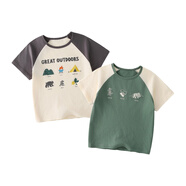棉花堂【100%棉+抗菌】棉花堂童裝兒童T恤兩件裝女童短袖T男童上衣純棉L 組合一:鐵灰,綠色 100
