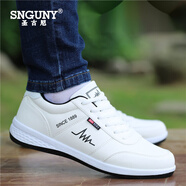 SNGUNY高端輕奢品牌休閑鞋男鞋新款透氣網(wǎng)面運(yùn)動(dòng)鞋旅游板鞋男跑步鞋子男 L9008白色【皮面】 43