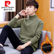 皮爾卡丹（pierre cardin）2025秋冬新款半高領(lǐng)毛衣男韓版潮流針織毛線衫內(nèi)搭打底衫加絨加厚 147中領(lǐng)毛衣-豆綠 加絨 M 90-110斤