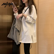 MJ STYLE長袖開衩T恤女2025秋季新款寬松套頭純色打底衫運動風百搭上衣