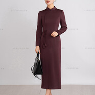 首尚格釋新中式國風(fēng)連衣裙女2025春季新款端莊大氣修身長(cháng)袖立領(lǐng)醋酸直筒裙 紫色 L