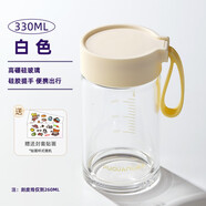 悠樂玻璃杯女夏高顏值便攜牛奶咖啡果汁早餐杯刻度新款兒童耐熱水杯子 牛奶白330ml