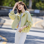 尚靜連帽短款風(fēng)衣外套女2025春新款小個(gè)子寬松休閑百搭上衣 綠色 M 