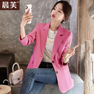 晨芙休閑西裝外套女春秋時(shí)尚設計感小眾氣質(zhì)后開(kāi)叉流行小個(gè)子西服上衣 (常規)660粉色西裝 2XL 建議130-140斤