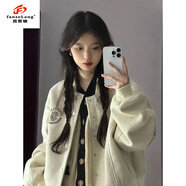 范哲狼美式復古棒球服外套女2025春季寬松百搭小個子夾克衛(wèi)衣上衣 奶白色 L