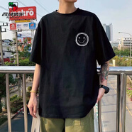 西域駱駝（VANCAMEL）ins短袖T恤男士潮牌2021新款夏季大碼半袖體恤五分打底衫上衣服bf 黑色 M