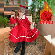 安妮優(yōu)兒女童秋冬連衣裙2025洋氣童裝女孩公主裙兒童裙子 紅色加絨 110