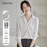 FitonTon白色襯衫女設計感春秋雪紡上衣通勤面試輕熟垂感襯衣 白色 M
