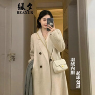綠夕（REAXUR）中長款毛呢大衣女2025年新款女士呢子外套女冬季氣質(zhì)韓版寬松顯瘦 燕麥色【羽絨內(nèi)膽】 L （建議136斤-150斤）