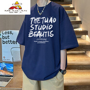 稻草人（MEXICAN）短袖男生夏季t恤新款美式夏天潮牌半袖寬松純棉上衣體恤男款 藏青色[]現貨立發(fā) M 建議[100斤~120斤]