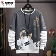 啄木鳥(niǎo)圓領(lǐng)衛衣男寬松運動(dòng)休閑薄外套潮流無(wú)帽上衣服長(cháng)袖男士青少年男生 268灰色上衣 XL