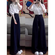 蔓爾依休閑褲女裝夏季時尚減齡穿搭衣服套裝2025新款韓系襯衫闊腿褲子女 襯衫+褲子 L