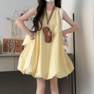 清中喬甜美溫柔fufu無袖背心連衣裙女學生新款寬松遮肉花 黃色花苞裙 收藏+關(guān)注優(yōu)先發(fā)貨 S