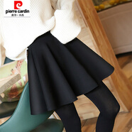 皮爾卡丹大碼短裙女士黑色高腰顯瘦蓬蓬裙胖m百褶大擺傘裙子秋冬a字半身裙 黑色【帶安全褲】 M