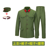 正宗的確良65式軍套裝軍干服老兵老紅軍戰友六五滌卡男女軍綠裝 四口袋綠色（上衣+褲子+帽+腰） 付特號（高183-190重170-185斤)