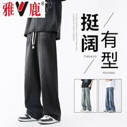 雅鹿黃泥色牛仔褲男秋季美式復古男裝男士寬松直筒長褲漸變春秋款褲子 復古黑 常規(guī) 2XL