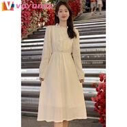 VOYDOVE法式溫柔風(fēng)連衣裙女2025春秋小個(gè)子超仙森系配大衣內(nèi)搭打底裙6251 杏色常規(guī)【z】 M 【100-110斤】